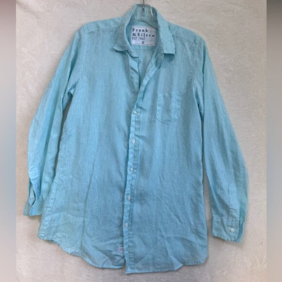 Frank & Eileen 100% Linen Shirley Button Shirt Classic Preppy Minimalist Blue M - Picture 2 of 16
